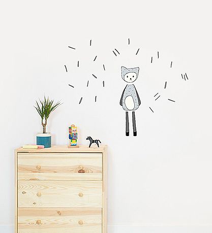 Autocollant mural Fabelab - Dreamy Friend Cat - Gris av. Chat Autocollant mural Fabelab - Dreamy Friend Cat - Gris av. Chat