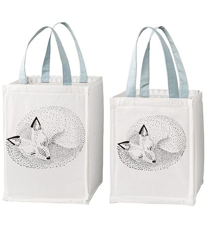 Bloomingville Opbergtassen - 2 stk - 30/40 cm - Wit/Lichtblauw