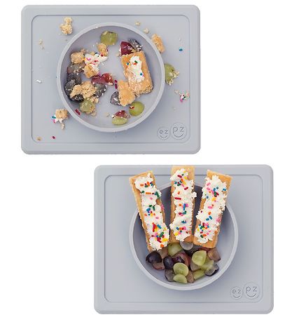 EzPz Happy Mini Bowl - Silicone - Grey-Blue